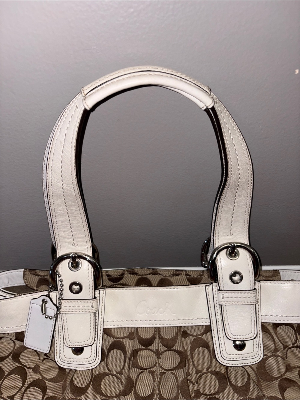 Coach Brown Signature Canvas Shoulder Bag with White Trim - Picture 4 of 4